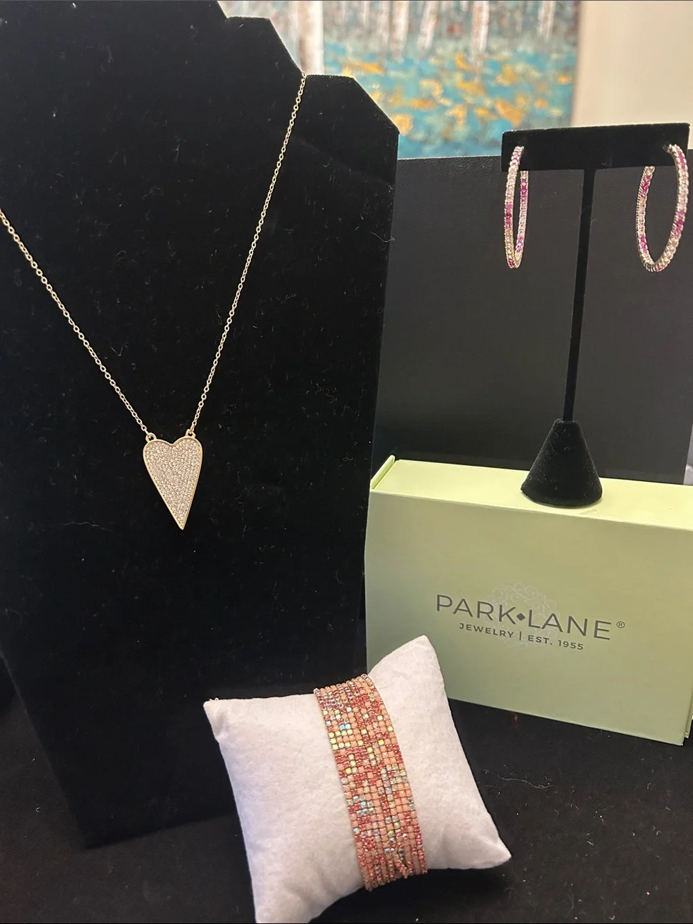 Park Lane Gold Heart Pave Pendant Necklace with Pink Accent Earrings